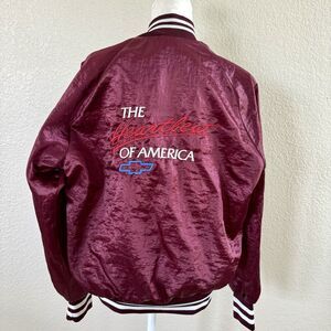 Vintage Chevy Jacket The Heartbeat Of America Full Zip Red Mens Medium USA